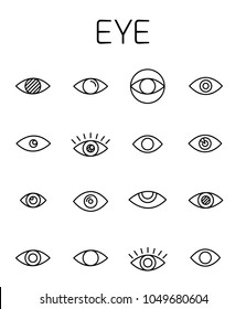 Eye related vector icon set. Well-crafted sign in thin line style with editable stroke. Vector symbols isolated on a white background. Simple pictograms.