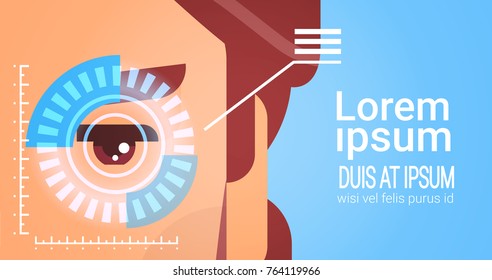 Eye Retina Scanning Access Control Male Face Recognition System Biometric Identification Technology Concept Vector Illustration