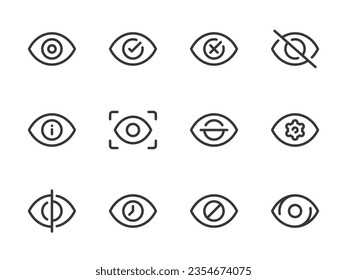 Eye and Retina vector line icons. View, Scanning and Eye recognition outline icon set.