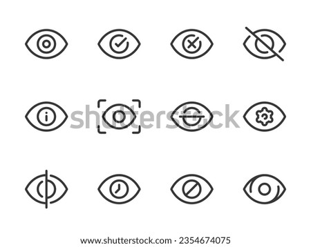 Eye and Retina vector line icons. View, Scanning and Eye recognition outline icon set.
