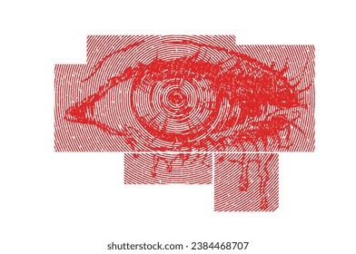 Eye retro print. Vector illustration. Red color sketch. Optical effect.
