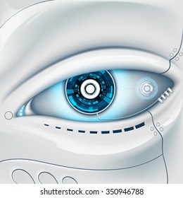 Eye of the robot. Futuristic HUD interface. Stock vector image.