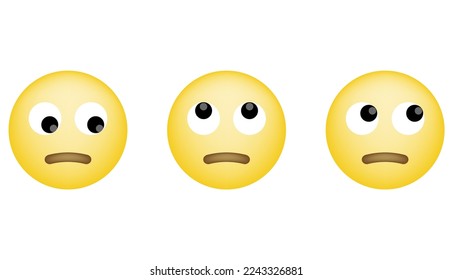 Eye roll emoji. Emoji face set with eyes turned up, down and sideways on white isolated background