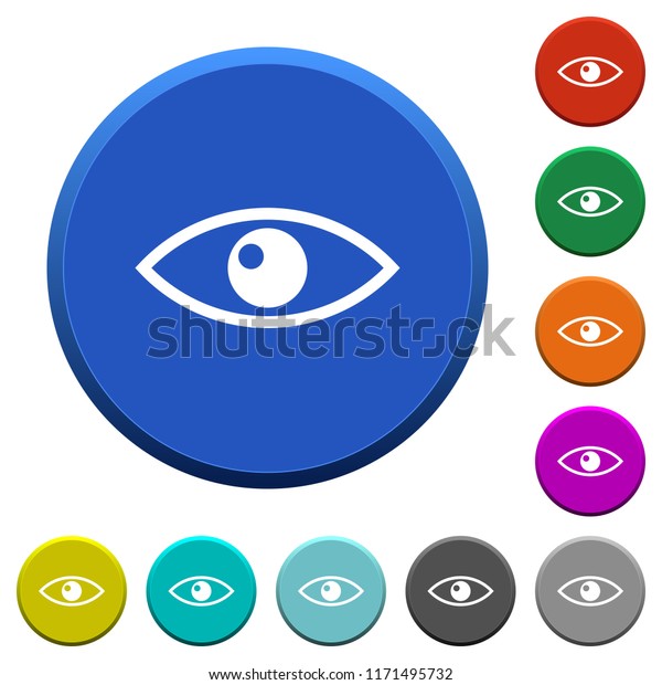 Eye round color beveled buttons with smooth
surfaces and flat white
icons