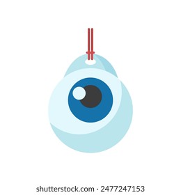 Eye with round white and pupil on red rope, scary witch mascot vector illustration