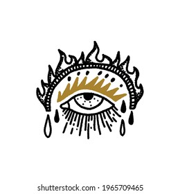 Eye sacred boho magical vintage distressed art symbol or label. Vector illustration