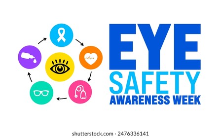 Plantilla de fondo de la Semana de Concientización sobre Seguridad Ocular. Concepto de Festiva. Utilice una Plantilla de diseño de fondo, Anuncio, cartel, tarjeta y póster con inscripción de texto y color estándar. Ilustración vectorial.