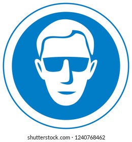 eye safety warning vector sign (wear glasses icon)