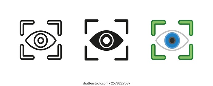 Eye scan frame icon. Vision symbol. Biometric eye scanner vector illustration. Sight and perception sign. Observation and recognition pictogram. Optic retina look concept isolated.