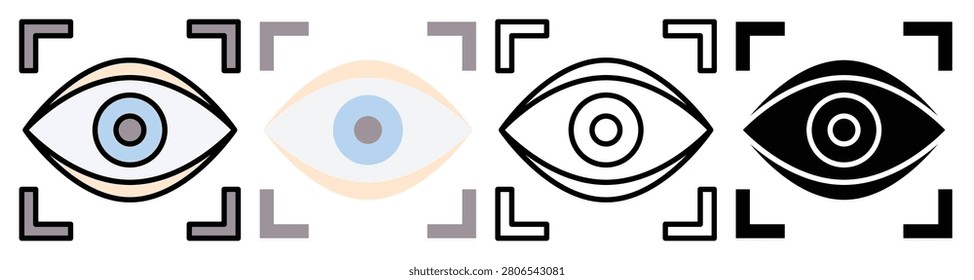 eye scan icon. Bio metric recognition and access verification symbol on transparent background Multiple Styles Icon Set.