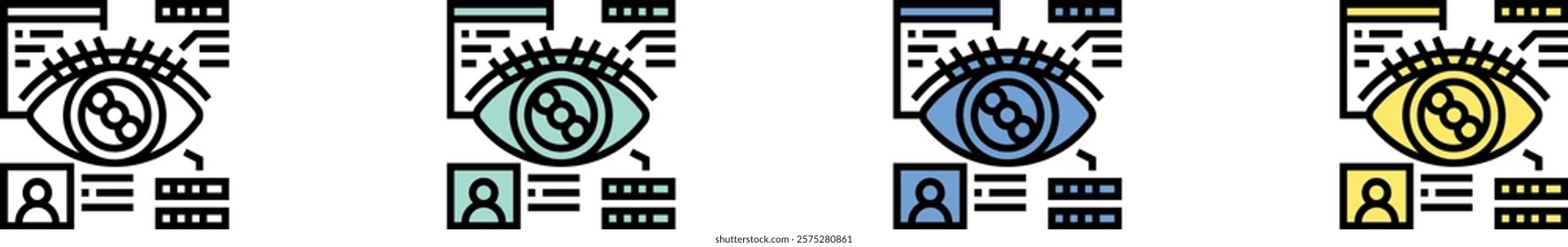 eye scan icon. Outline, Green, Blue and Yellow Style Design Isolated On White Background