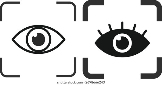 Symbolsatz für die Augenüberprüfung. Sammlung von Augen-Symbolen scannen. Augenscanner-Symbol. Digitales Authentifizierungs-Verifizierungszeichen