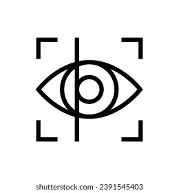 Icono de exploración ocular. Estilo de contorno simple. Identidad visual, foco, vista, visión, tecnología futura, ojo con marco de exploración, concepto de tecnología. Símbolo de línea delgada. Ilustración vectorial aislada.