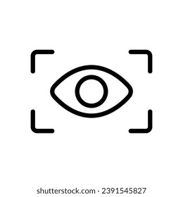 Eye scan icon. Simple outline style. Visual identity, focus, view, vision, future tech, eye with scanning frame, technology concept. Thin line symbol. Vector illustration isolated.