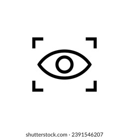 Eye scan icon. Simple outline style. Visual identity, focus, view, vision, future tech, eye with scanning frame, technology concept. Thin line symbol. Vector illustration isolated.