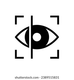 Eye scan icon. Simple solid style. Visual identity, focus, view, vision, future tech, retina iris scan verification, technology concept. Black silhouette, glyph symbol. Vector illustration isolated.