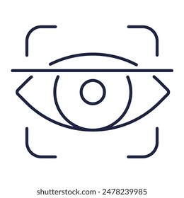 Eye scan ID line icon. Cyber security, technology, biometric, concept. Eye scanning symbol in a frame for website and mobile. White background. Editable vector stroke. Pixel Perfect.