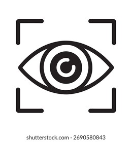 Augenscan einzeln auf weißem Hintergrund biometrische Identifikation, Sicherheit und Zugangskontrolle Konzept moderne Technologie für den Schutz personenbezogener Daten und Privatsphäre Vektorlinie Symbol Design