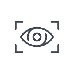 Eye Scan Line Icon. Digital Eye With Scanning Frame Vector Outline Sign.