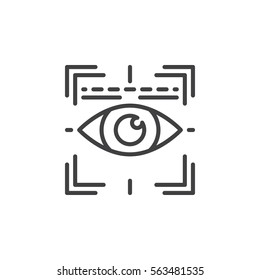 Eye Scan Line Icon, Outline Vector Sign, Linear Pictogram Isolated On White. Iris Scanner Symbol, Logo Illustration