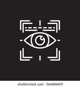 Eye scan line icon, outline vector sign, linear white pictogram isolated on black. Iris scanner symbol, logo illustration