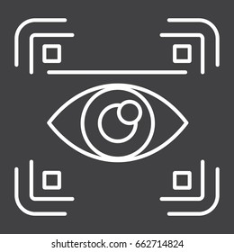 Eye scan line icon, security and iris scanner, vector graphics, a linear pattern on a black background, eps 10.