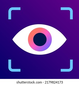 Suchmethode für den Zugriff. Identifikation biometrischer Daten. Datenschutz auf Smartphone, Computer. IRIS- und Gesichtserkennungstechnologie. Sicherheit personenbezogener Daten. Retina-Zeichen auf Identifizierungsvektor.