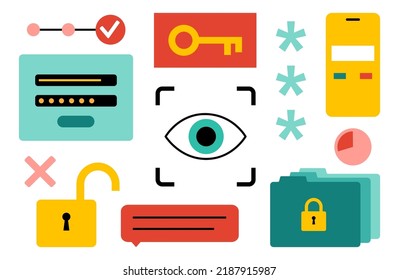 Eye Scan Method For Access. Biometric Data Identification. Privacy Level On Smartphone, Computer. IRIS And Face Recognition Technology. Security Of Personal Data. Retina Sign On Identification