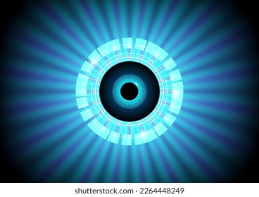 Eye scan on blue rays background. Biometric data security concept. Vector illustration.