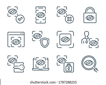 Conjunto de iconos de línea vectorial relacionados con el símbolo ocular. Iconos de esquema de reconocimiento ocular. Colección de iconos de Autenticación de ojos.