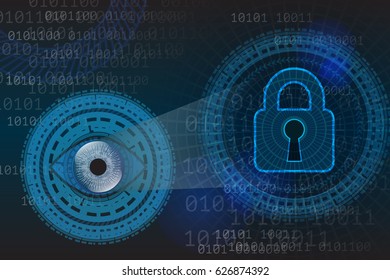 Eye scan security system to unlock data on dark blue abstract background for computer graphic, web, circuit. EPS 10 vector illustration.