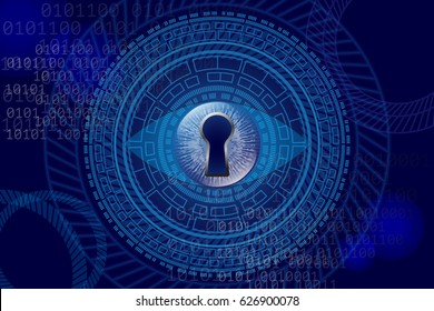 Eye scan security system to unlock data on dark blue abstract background for computer graphic, web, circuit. EPS 10 vector illustration.