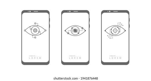  Eye Scanner Logo .Phone screen.High tech eye scan.Technologies of the future .Vector illustration .