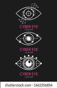 Logotipo Eye Scanner Set.Cyber eye on a black fondo .Electronic nanotecnología.Technologies of the future .Vector ilustración .	