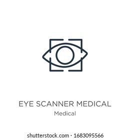 Icono médico del escáner ocular. Icono de contorno médico del escáner visual lineal delgado aislado en fondo blanco de la colección médica. Signo vectorial de línea, símbolo para web y móvil