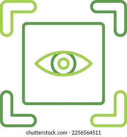 Icono de tecnología de escáner ocular con estilo duotónico verde. Computación, diagrama, descarga, archivo, carpeta, gráfico, laptop. Ilustración del vector