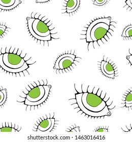Eye seamless pattern. Vector hand drawn wink, open, eyes with lash background, isolated on white backgraund