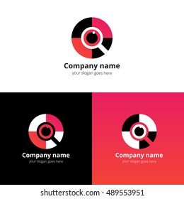 Eye search, quest, scan Logo design vector template. Colorful flat find media icon symbol. Creative Vision Logotype concept. Colorful Eye with red-pink gradient color logo vision.