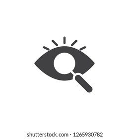 Eye search vector icon. filled flat sign for mobile concept and web design. Eye with magnifying glass simple solid icon. Symbol, logo illustration. Pixel perfect vector graphics