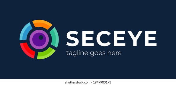 Eye security logo. Creative Eye Logo Design. Colorful Circle Shape Initial Letter O Infinity with Eyeball inside. Use for Business and Technology Logotype