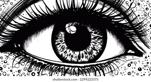 An eye is seen as black dots vector illustration art