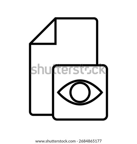 eye sees document icon, view detail in paper documents, familiarize with conditions, thin line symbol on white background