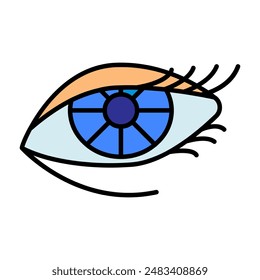 Eye set icon. Vision, eye anatomy, iris, pupil, eyelash, eyelid, ocular health, eyesight, ophthalmology, optical care.