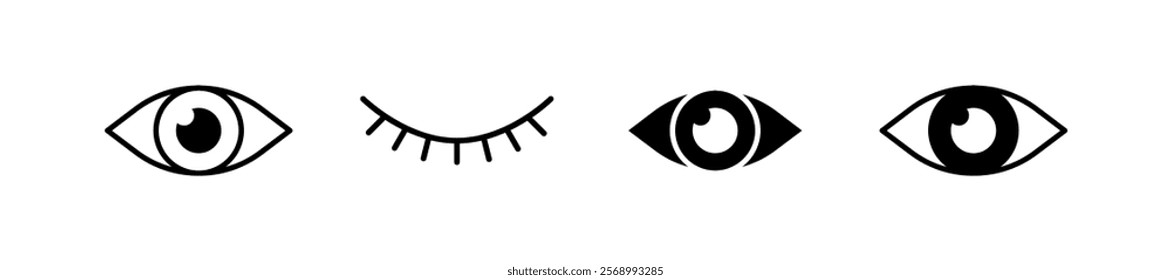 Eye set icons. Linear and silhouette style. Vector icons.