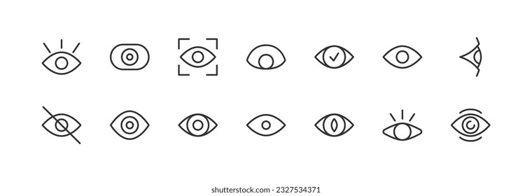 eye set of simple line icons. Collection of web icons for UIUX design. Editable vector stroke 24x24 Pixel Perfect