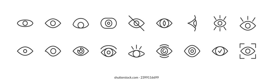 conjunto de ojos de iconos de línea simple. Colección de iconos web para el diseño de UIUX. Razo vectorial editable 24x24 Pixel Perfecto