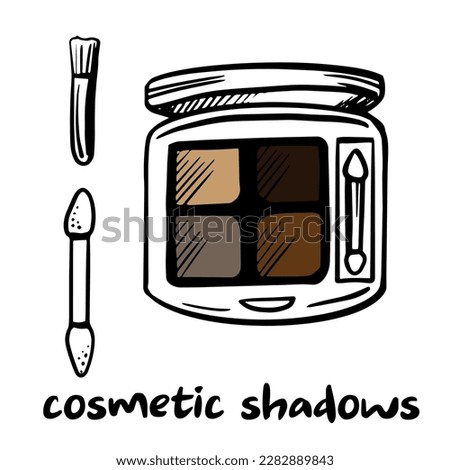 Eye shadow box. Cosmetic shadows scetch doodle illustration isolated on white background.