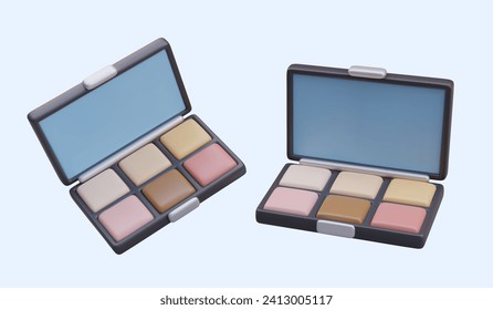 Eye shadow box. Nude palette of powder and blush. Pressed makeup powder. Natural shades of human skin, popular makeup option. Vector set of mockups. Empty mirror, place for advertising
