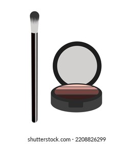 Eye shadow in brown tones and a brush.isolated on a white background .Vector illustration of cosmetics.