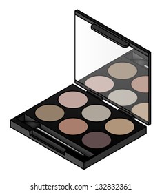 An eye shadow compact with a mirror and applicator sponge brush: warm grays.